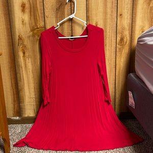 Red Long Sleeve T-Shirt Dress